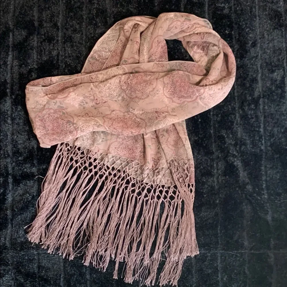 Women's Esprit Pink Purple Floral Scarf with Long Fringe Delicate Texture - Picture 1 of 6